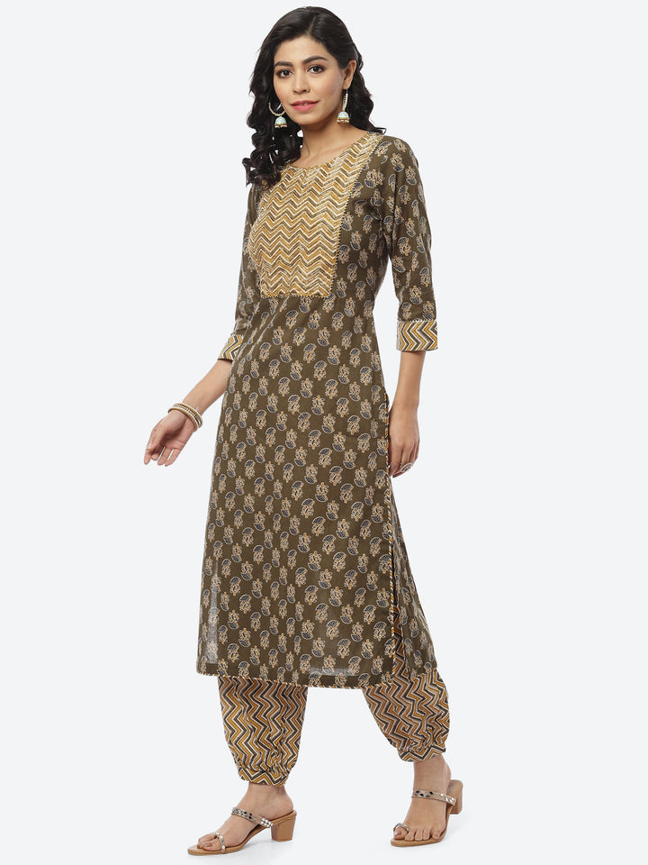 Printed Gota Work Cotton Kurti With Afghani Pant