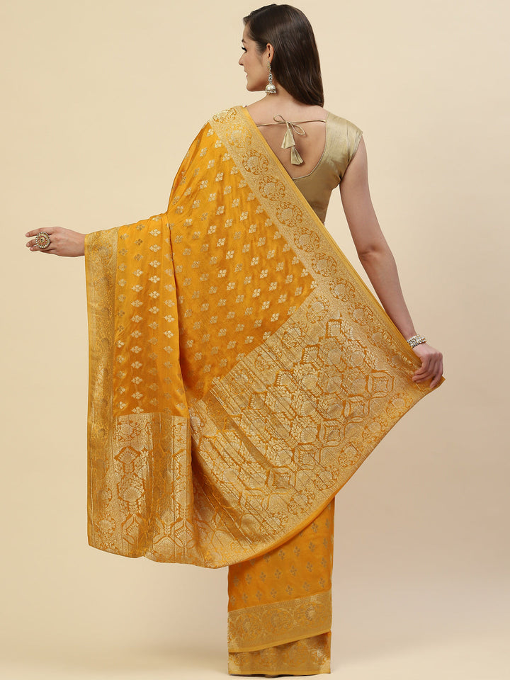 Zari Border Booti Crepe Plain Saree