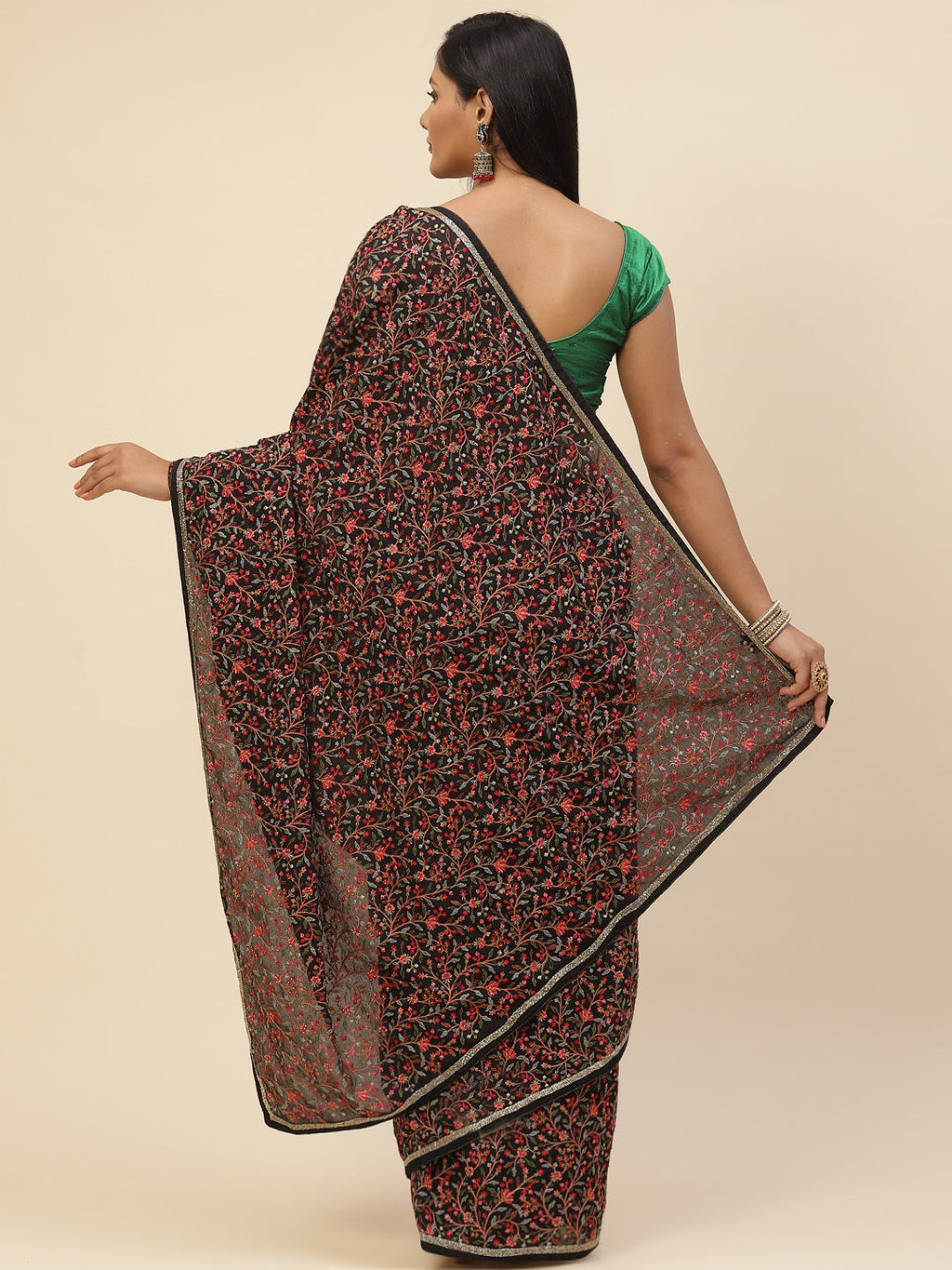 Resham Zaal Embroidered Crepe Saree