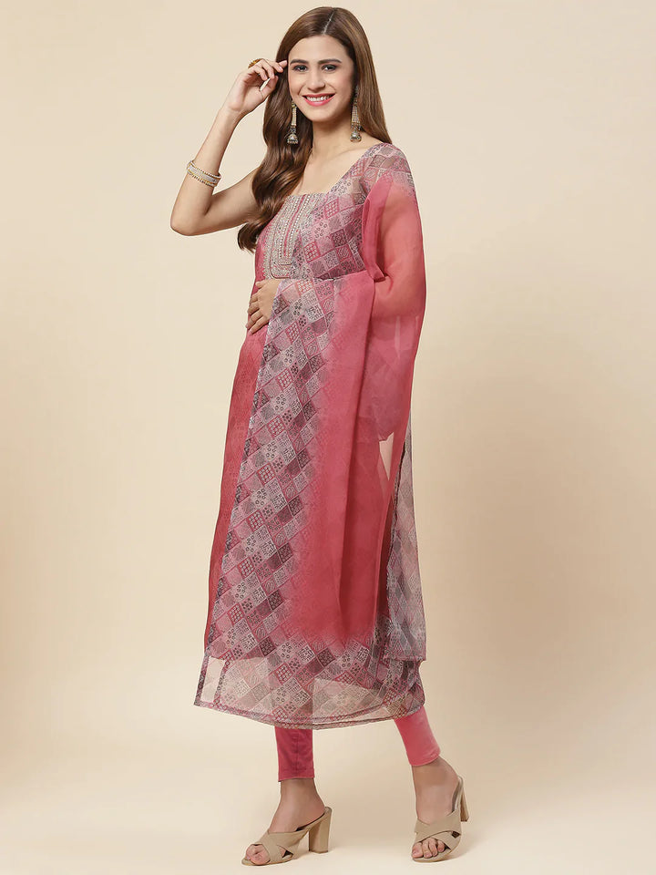 Neck Embroidered Chanderi Unstitched Suit Piece With Dupatta