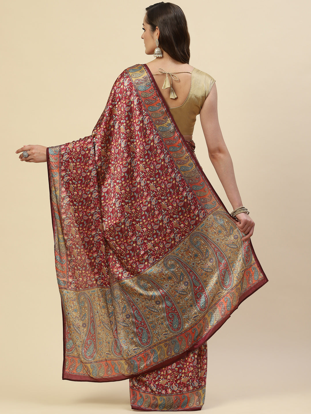 Floral Printed Satin Saree