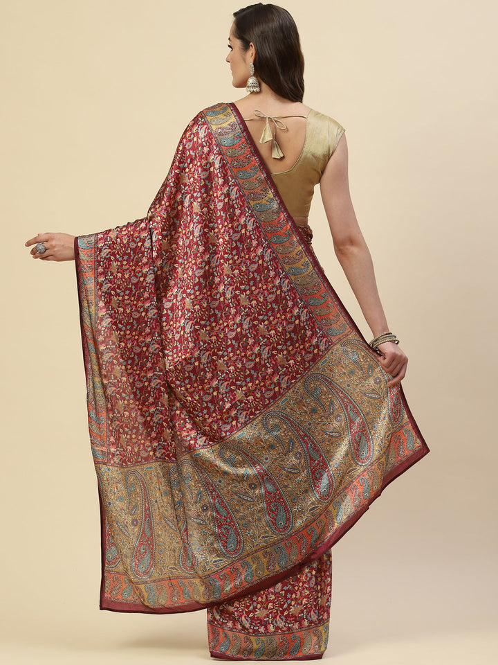 Floral Printed Satin Saree