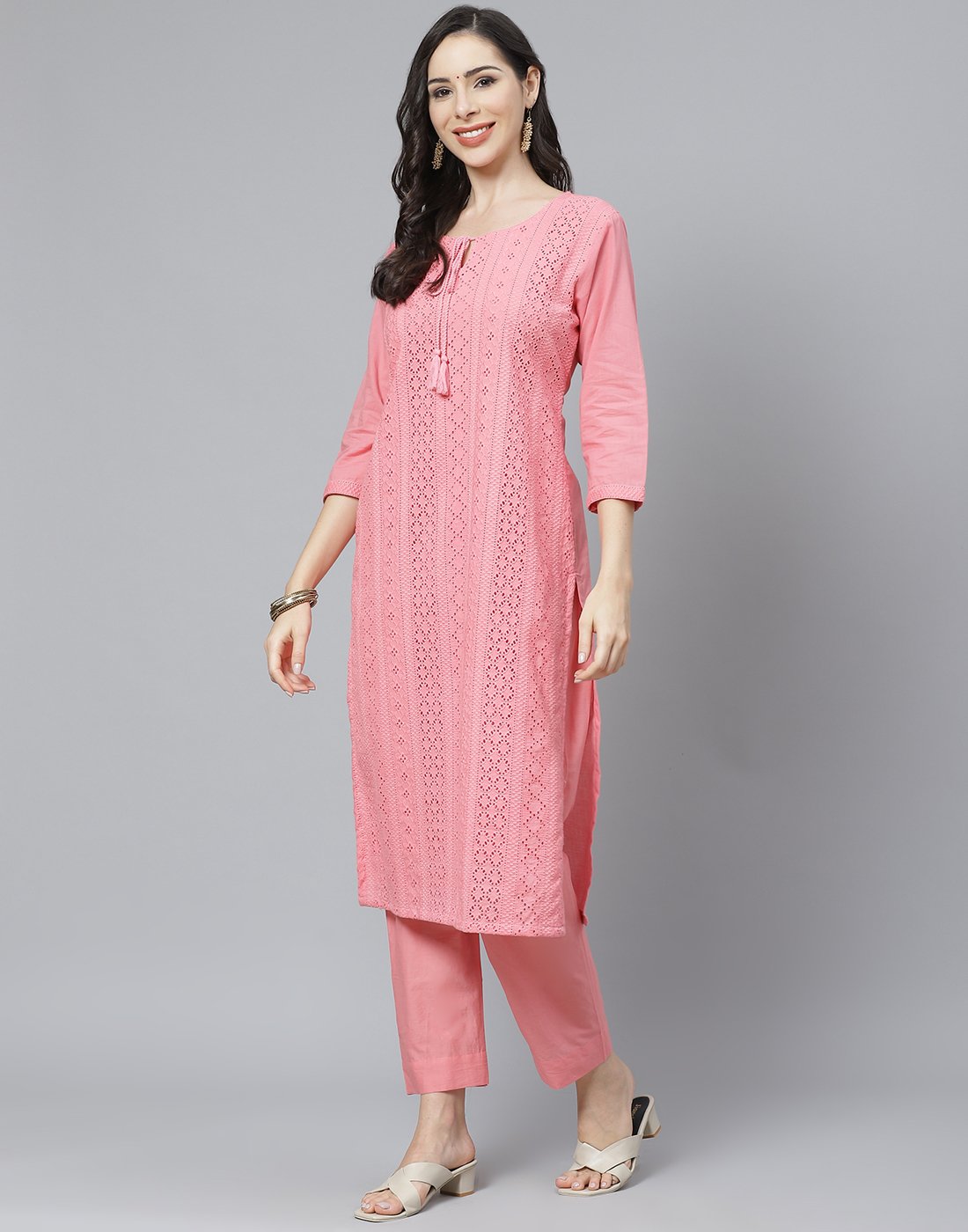 Cotton Embroidered Kurti with Straight Pant