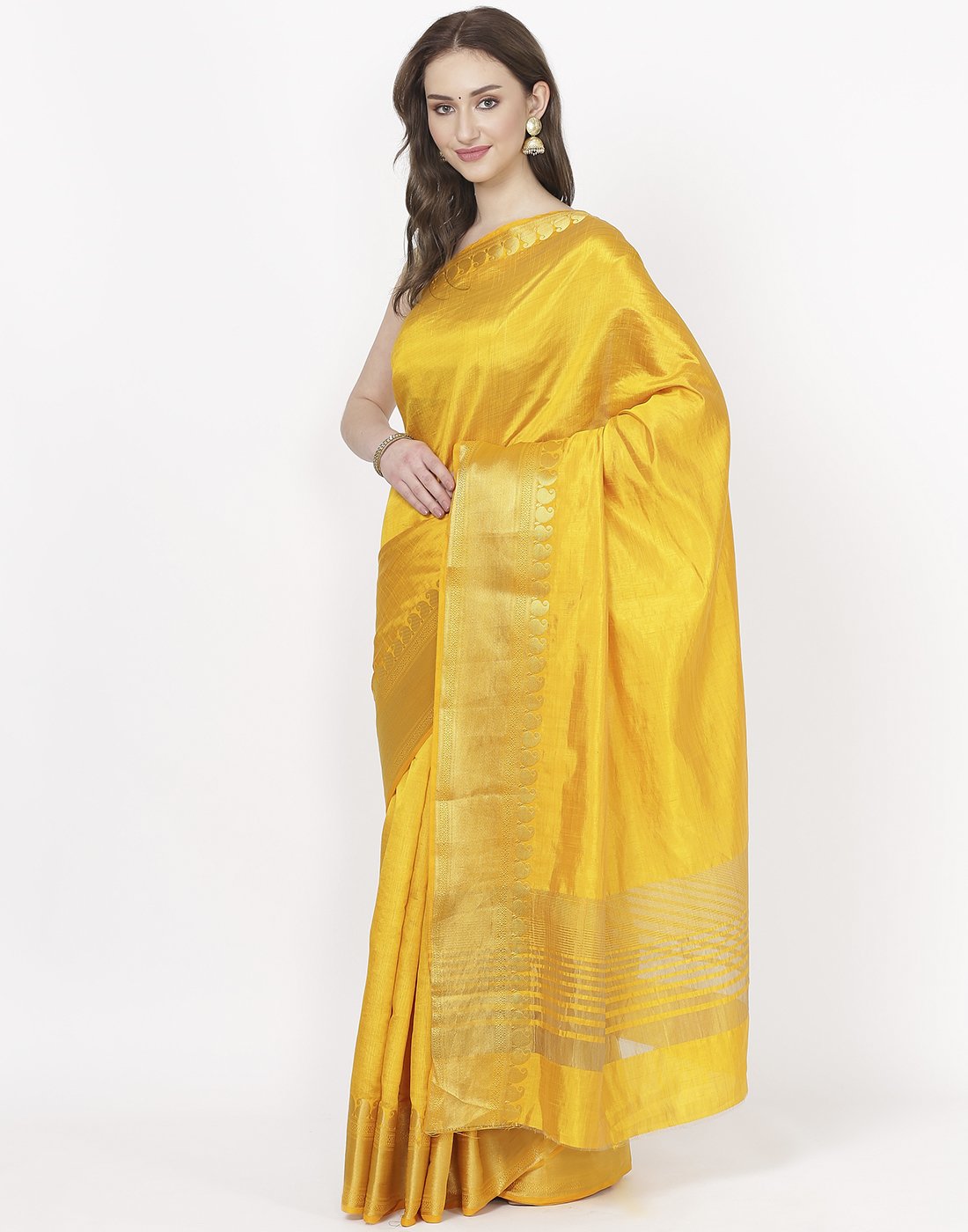 MBZ Meena Bazaar-Mustard Art Handloom Saree