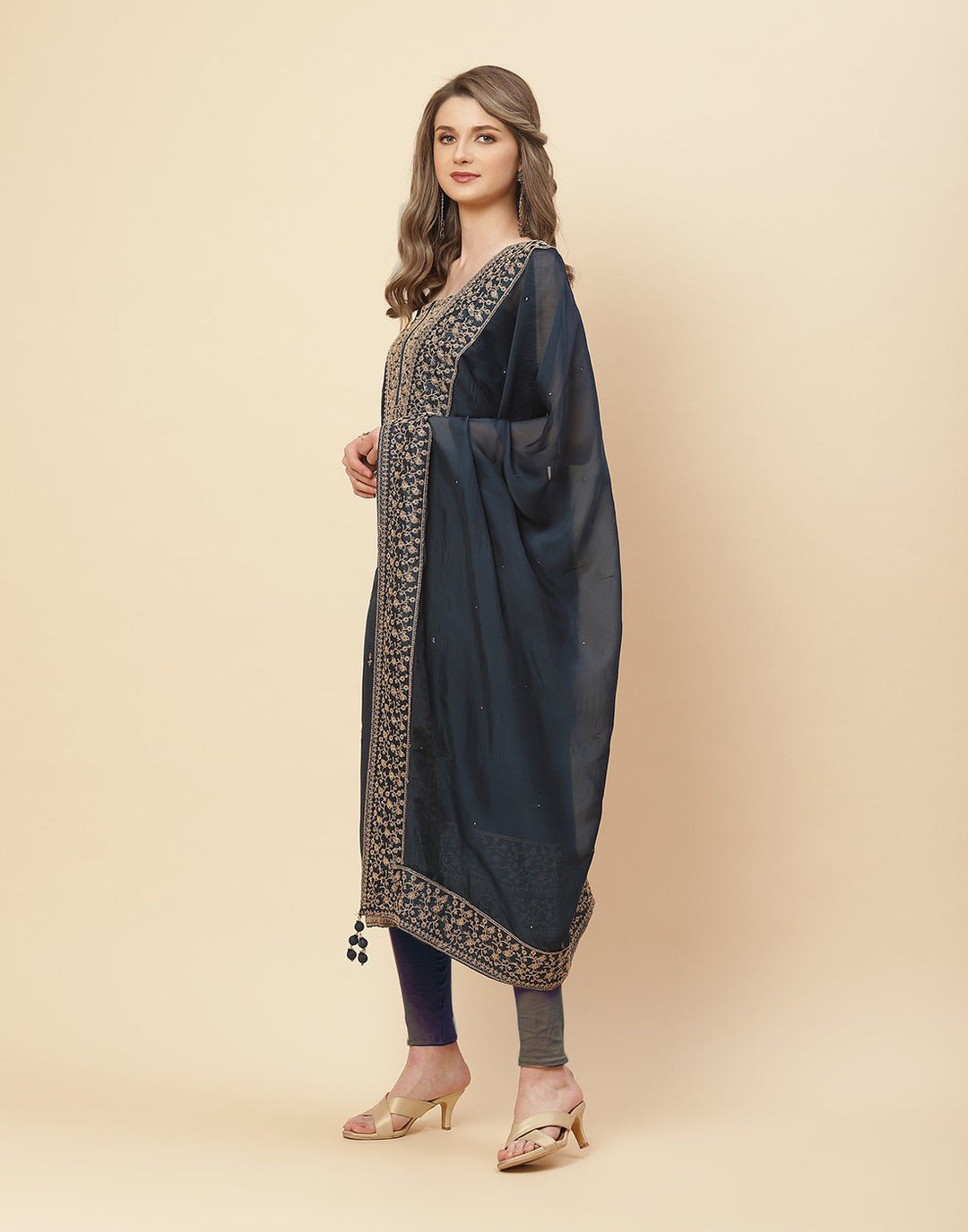 Ghera Embroidered Art Handloom Dupion Suit Piece With Chanderi Banarasi Dupatta