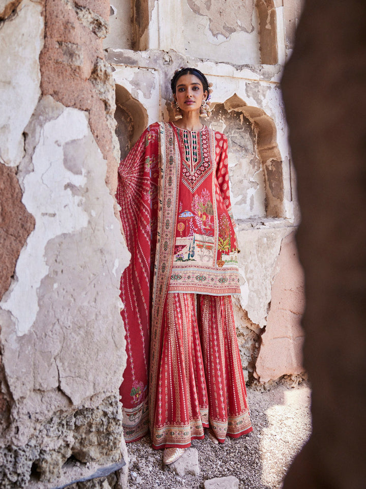 Digital Printed Georgette Kurta With Sharara &amp; Dupatta