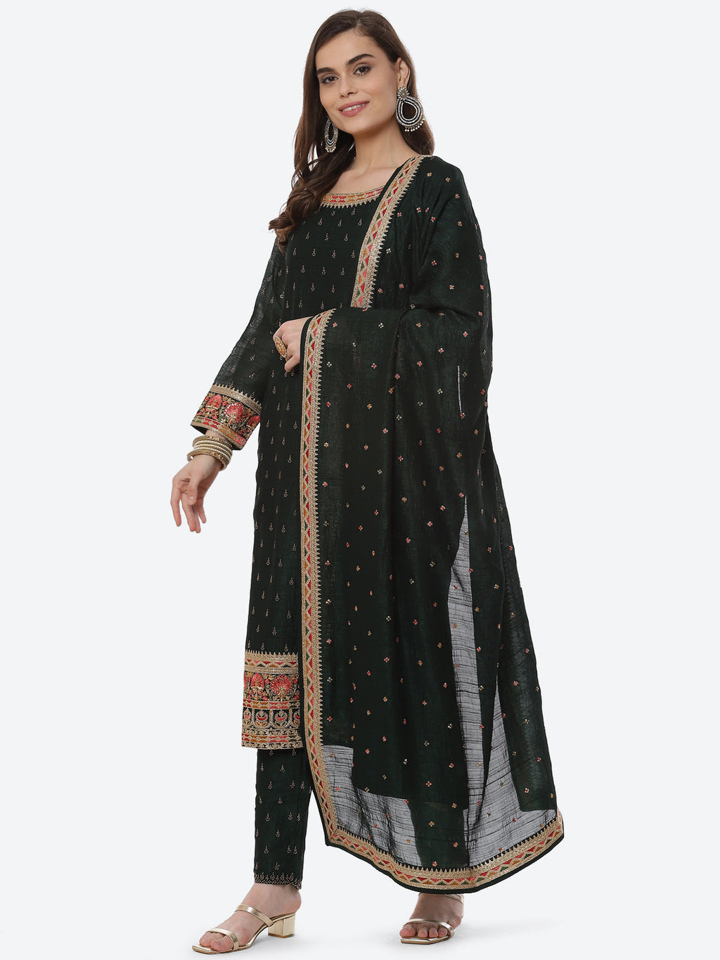 Zari Booti Art Handloom Kurta With Pant Art Silk Dupatta