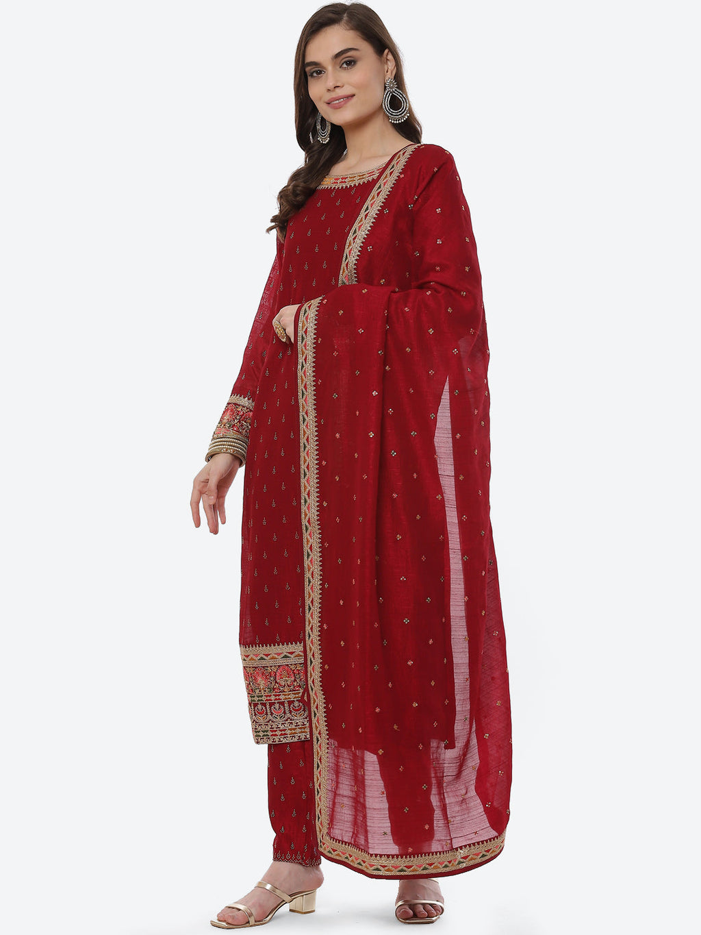 Zari Booti Art Handloom Kurta With Pant Art Silk Dupatta