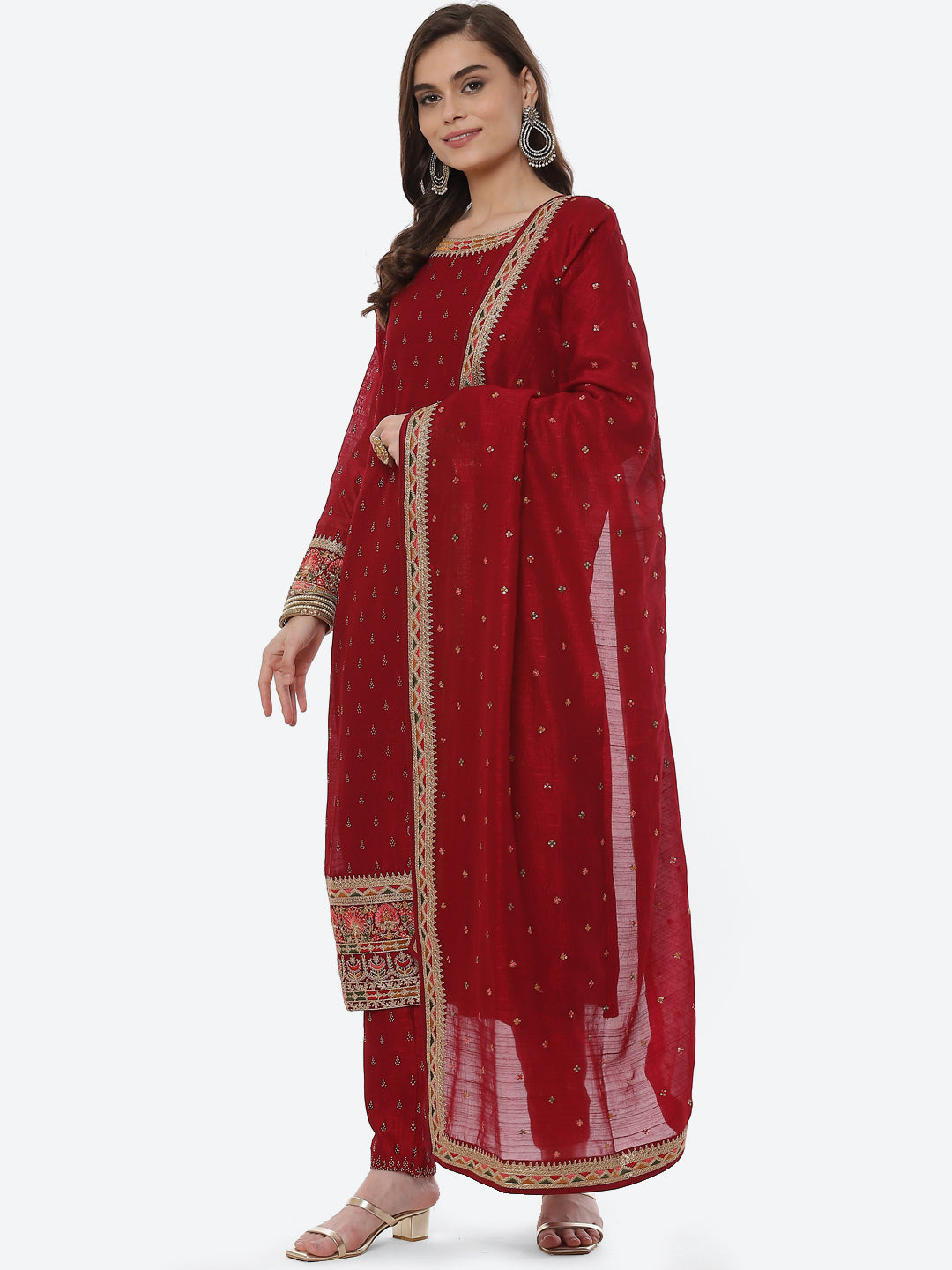 Zari Booti Art Handloom Kurta With Pant Art Silk Dupatta