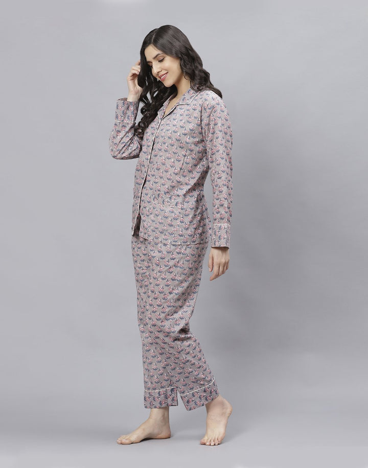 Grey Cotton Printed Comfort Wear