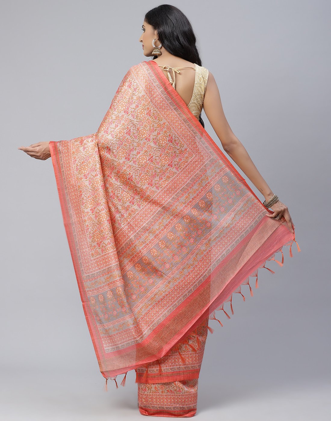 Cotton Linen Printed Saree