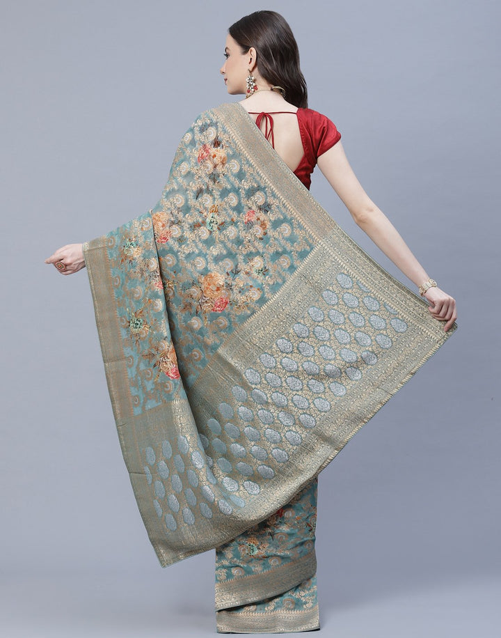 Beautiful Zari Jaal Printed Banarasi Khaddi
