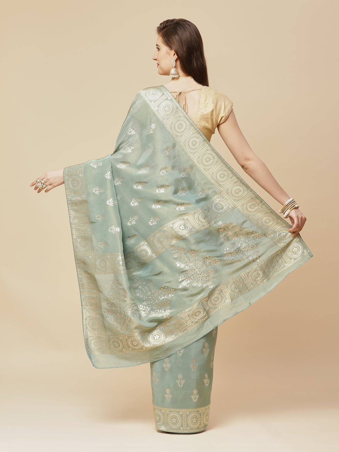 Zari Border Booti Banarasi Woven Saree