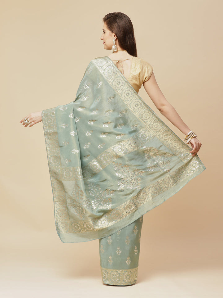 Zari Border Booti Banarasi Woven Saree
