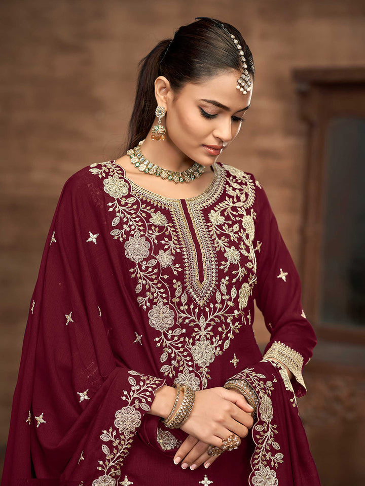 Embroidered Art Silk Kurta With Lehenga &amp; Dupatta