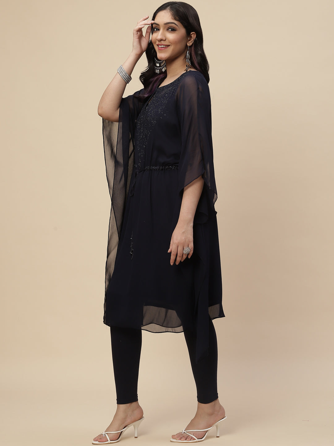 Sequin Embroidered Georgette Kaftan Kurta