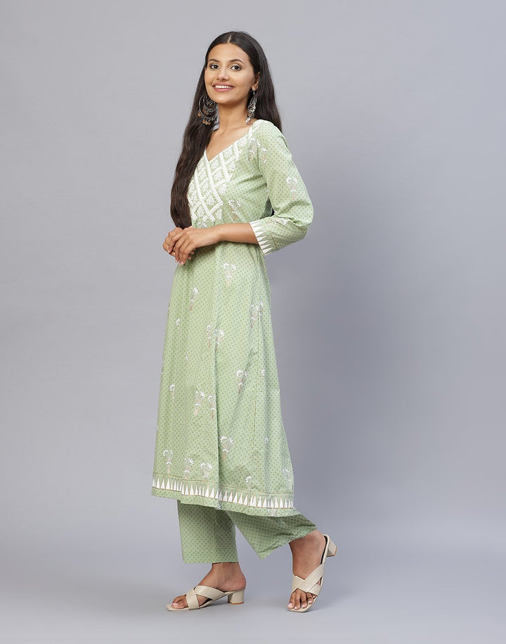 Yoke Embroidered Cotton Printed Kurti with Pant