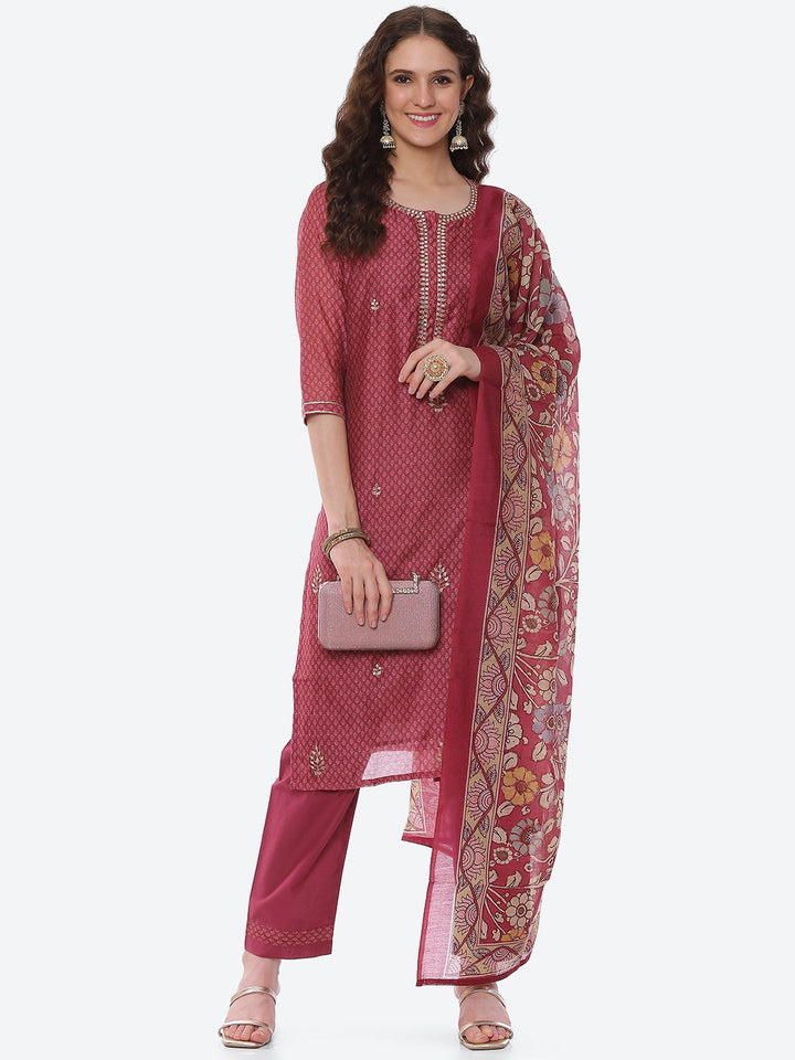 Gota Work Chanderi Kurta With Pant &amp; Dupatta