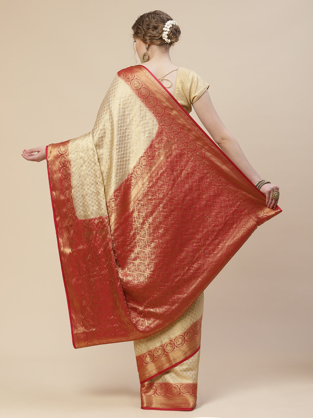 Brocade Zari Booti Art Handloom Woven Saree