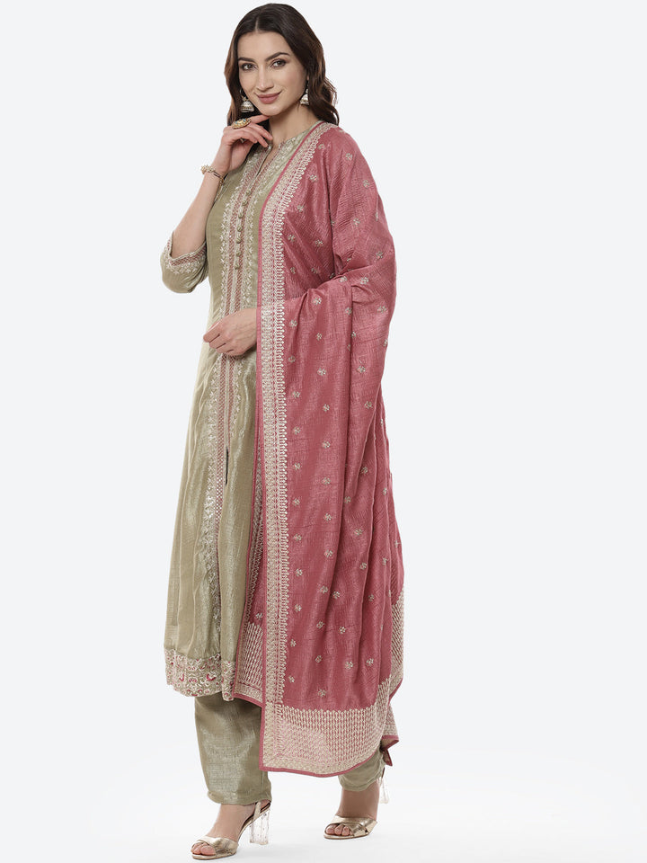 Embroidered Zari Dupion Stitched Salwar Kameez With Embroidered Chanderi Dupatta