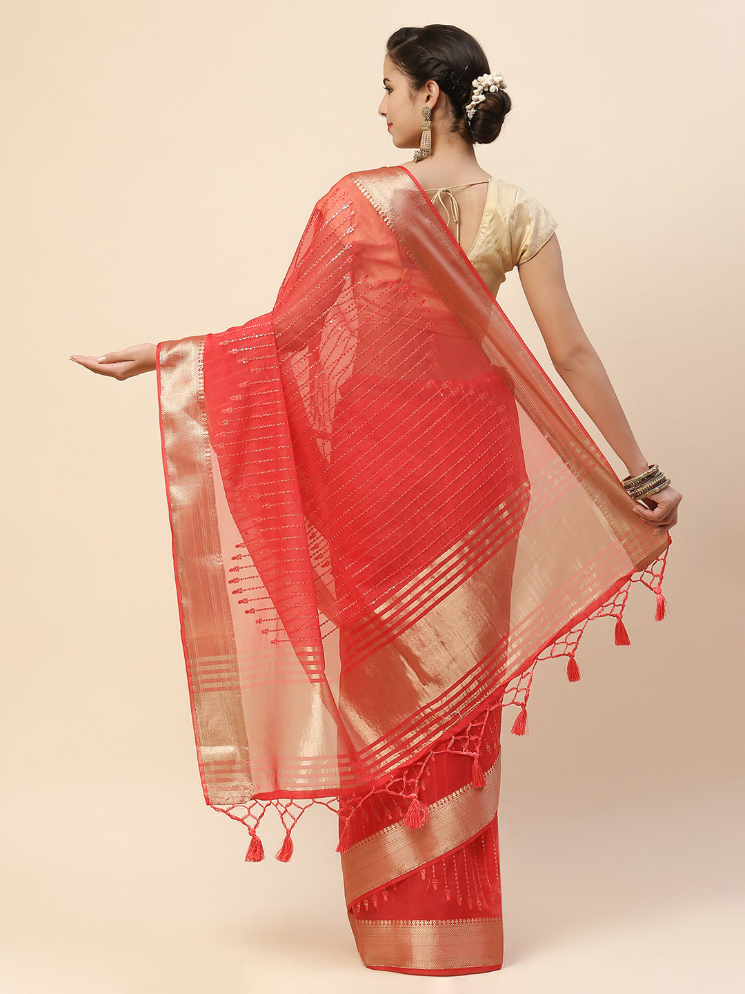 Sequin Organza Woven Saree