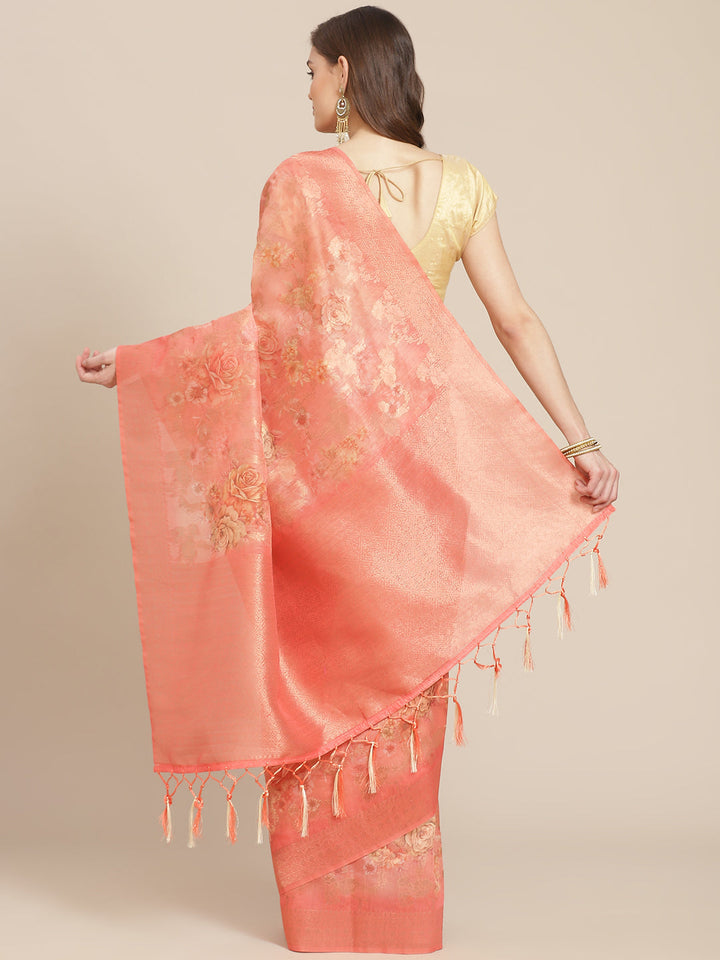 Digital Floral Printed Banarasi Pallu Cotton Chanderi Saree