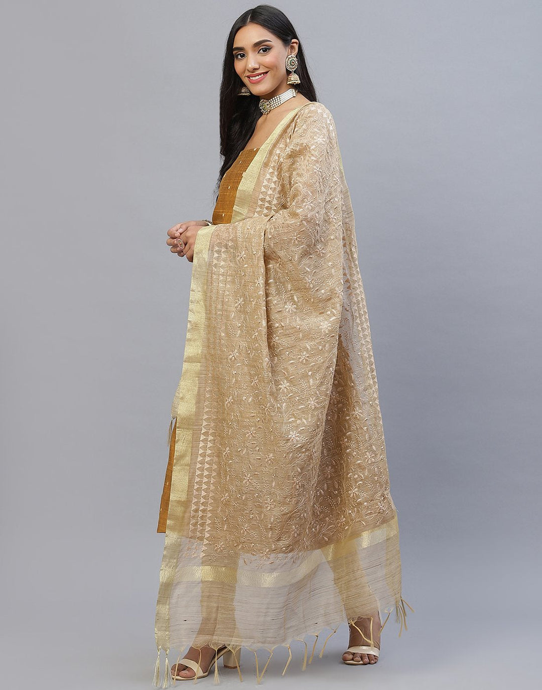 Chanderi Embroidered Suit Piece with fancy dupatta