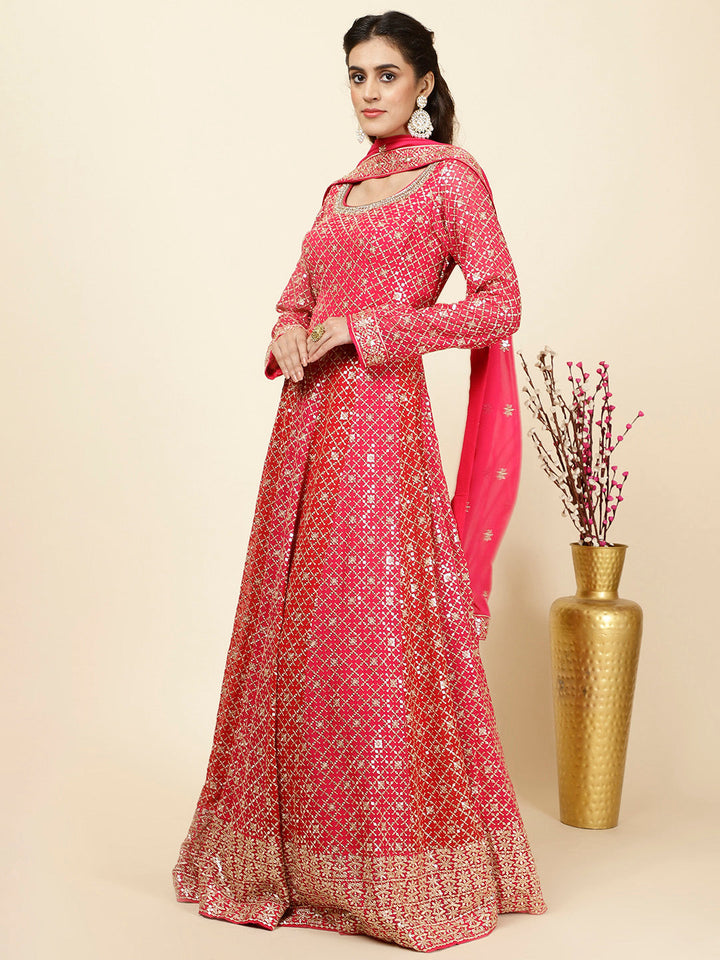 Zari Jaal Embroidered Georgette Kurta With Churidar &amp; Dupatta