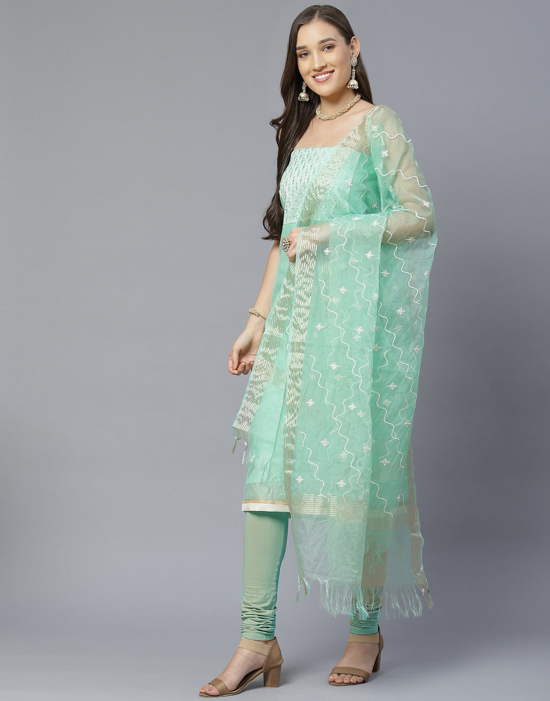 Chanderi Embroidered Suit Piece with fancy dupatta