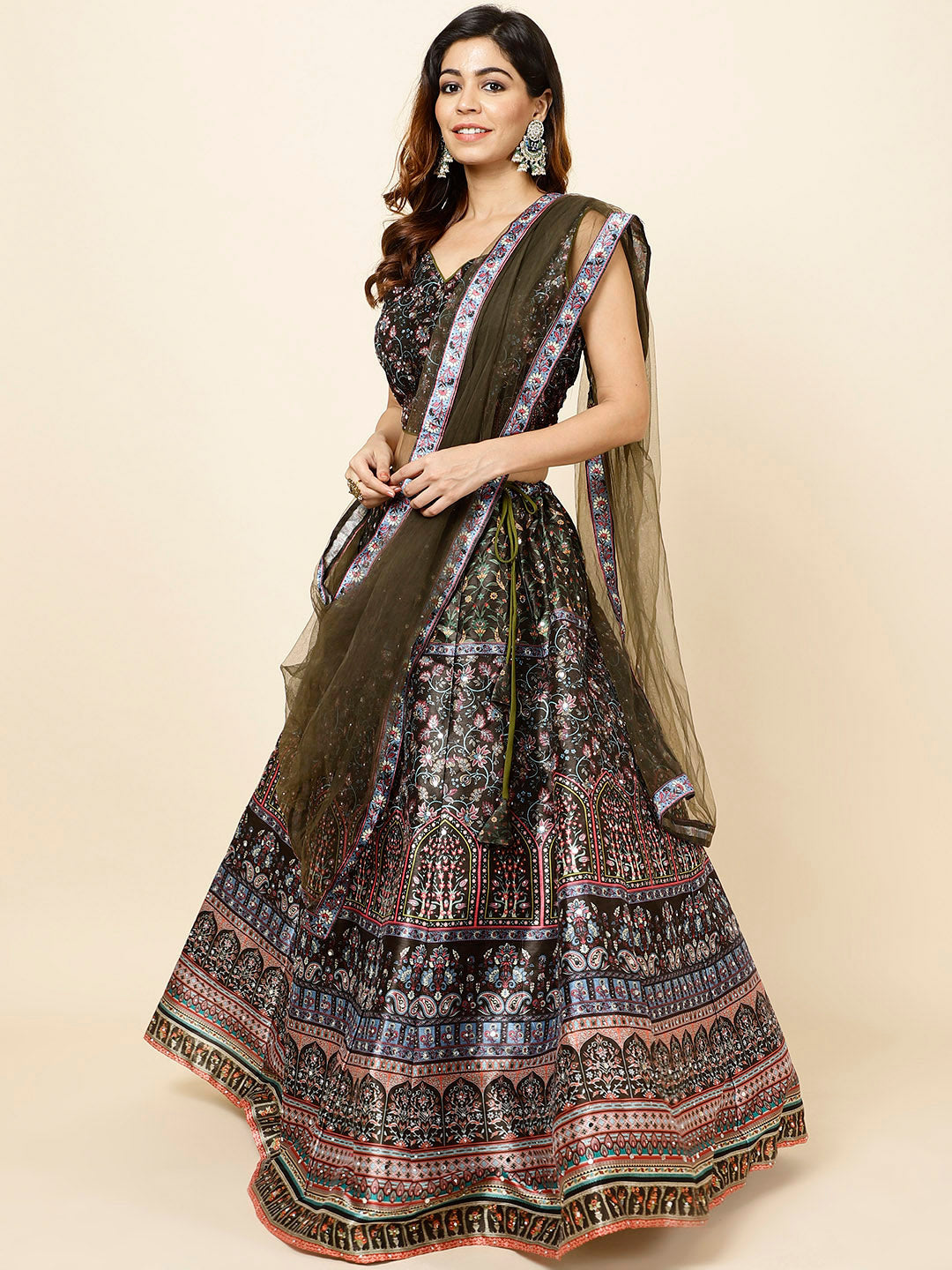Floral Printed Handloom Choli With Lehenga &amp; Dupatta