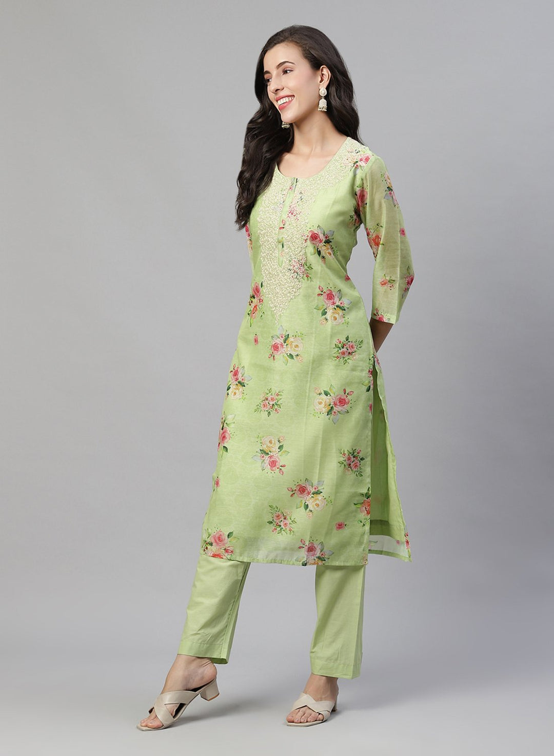 Printed Chanderi Kurti With Pant