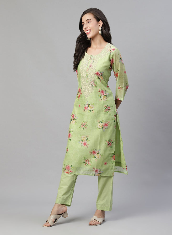 Printed Chanderi Kurti With Pant