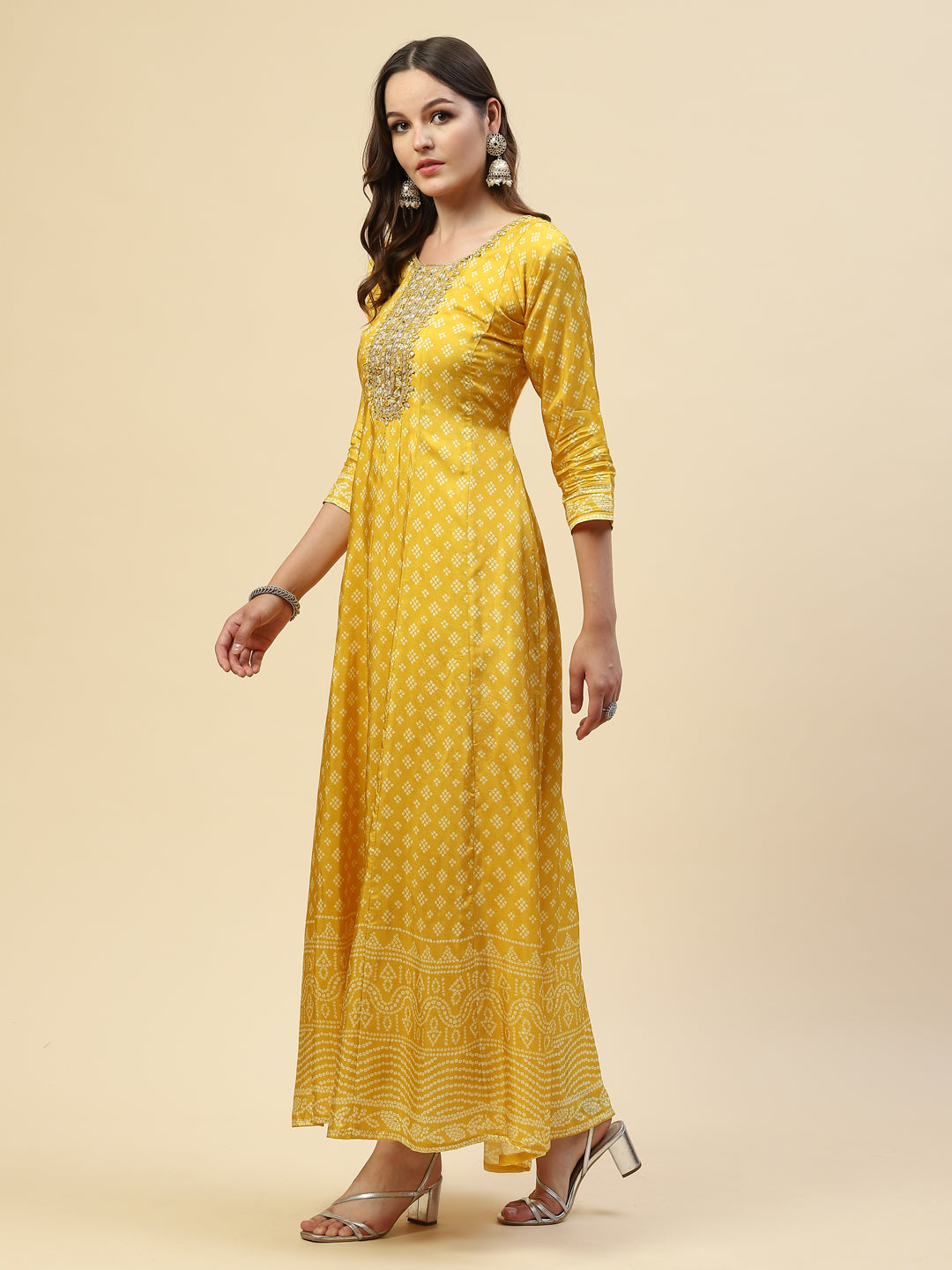 Mirror Neck Printed Handloom Flared Kurta