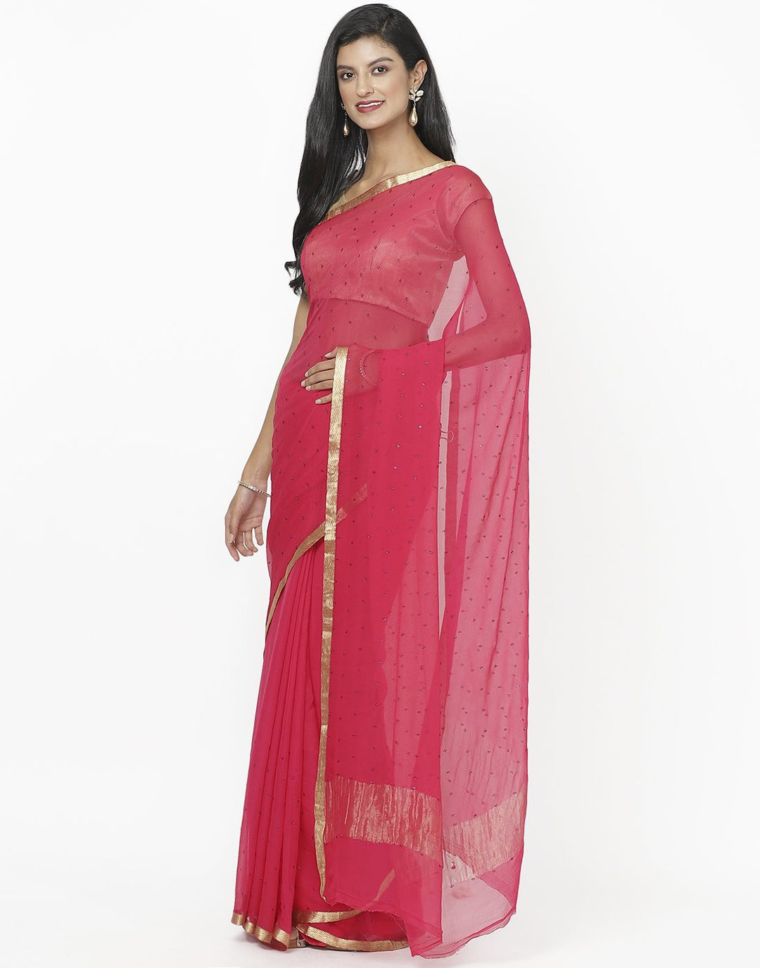 Hot Pink Chiffon Saree