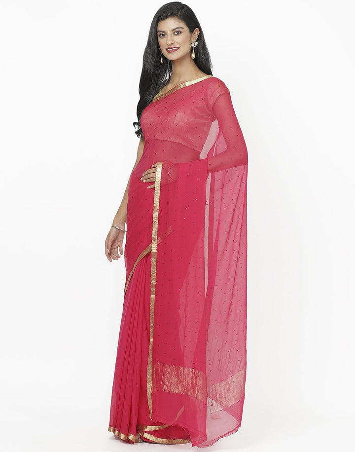 Hot Pink Chiffon Saree