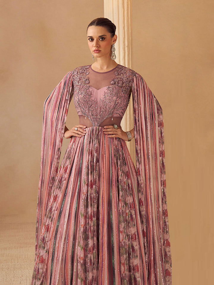 Embroidered Chinnon Gown With Jacket