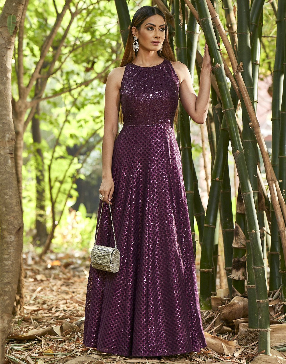 MBZ Meena Bazaar-Wine Net Long Dress