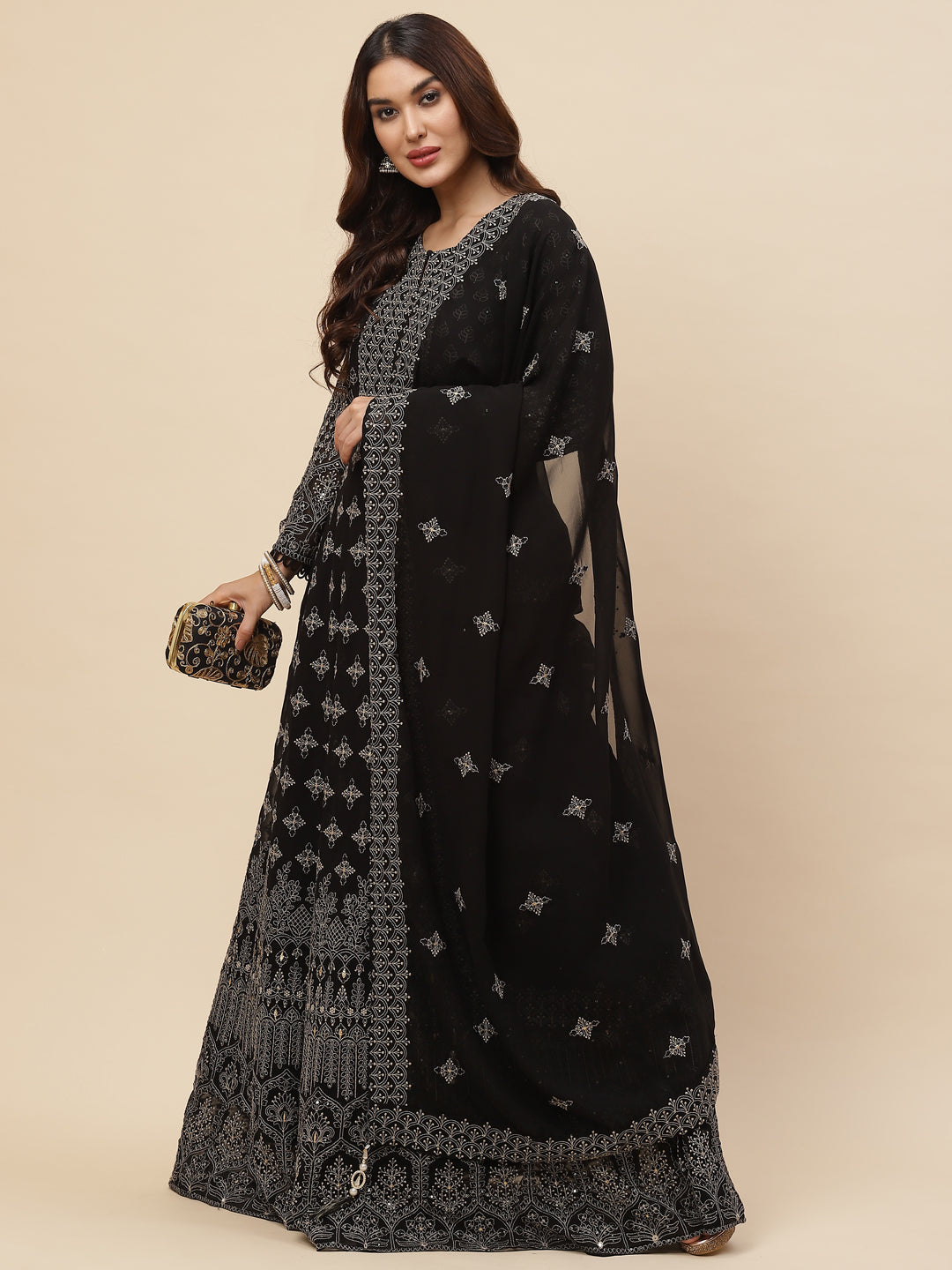 Resham Jaal Georgette Kurta With Churidar &amp; Dupatta