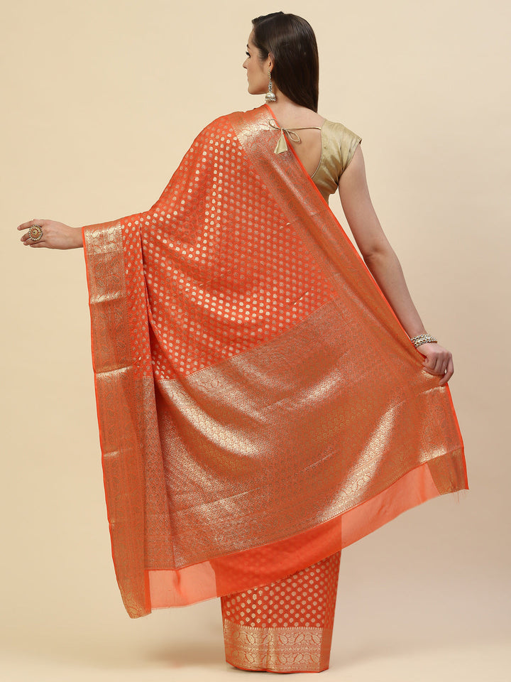 Zari Border Booti Georgette Plain Saree
