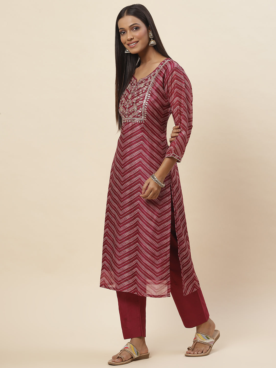 Printed Printed Chanderi Kurta With Pants