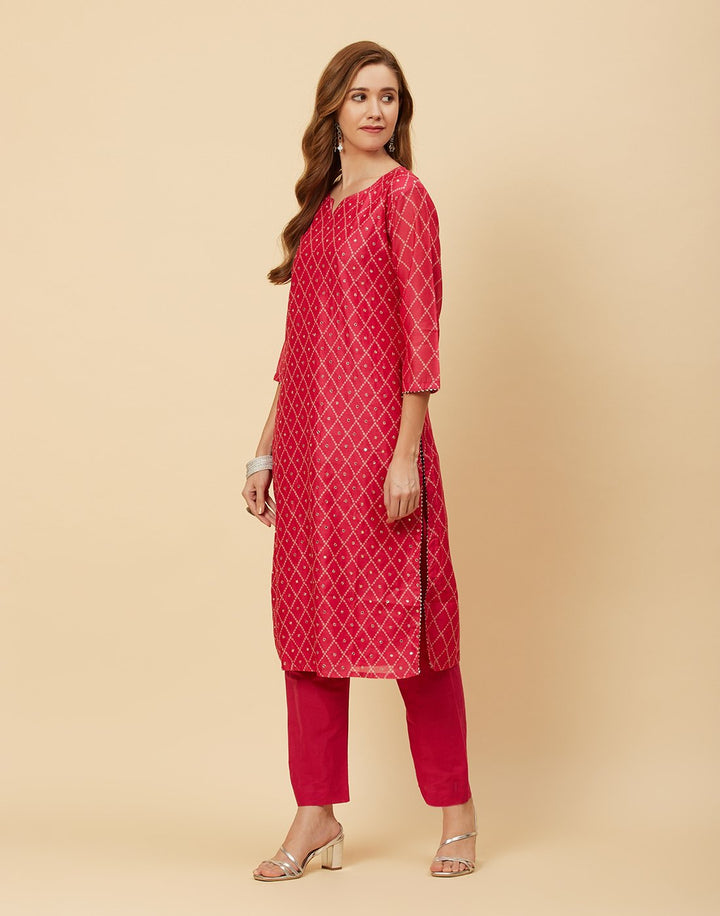 Embroidered Chanderi Kurti With Pant