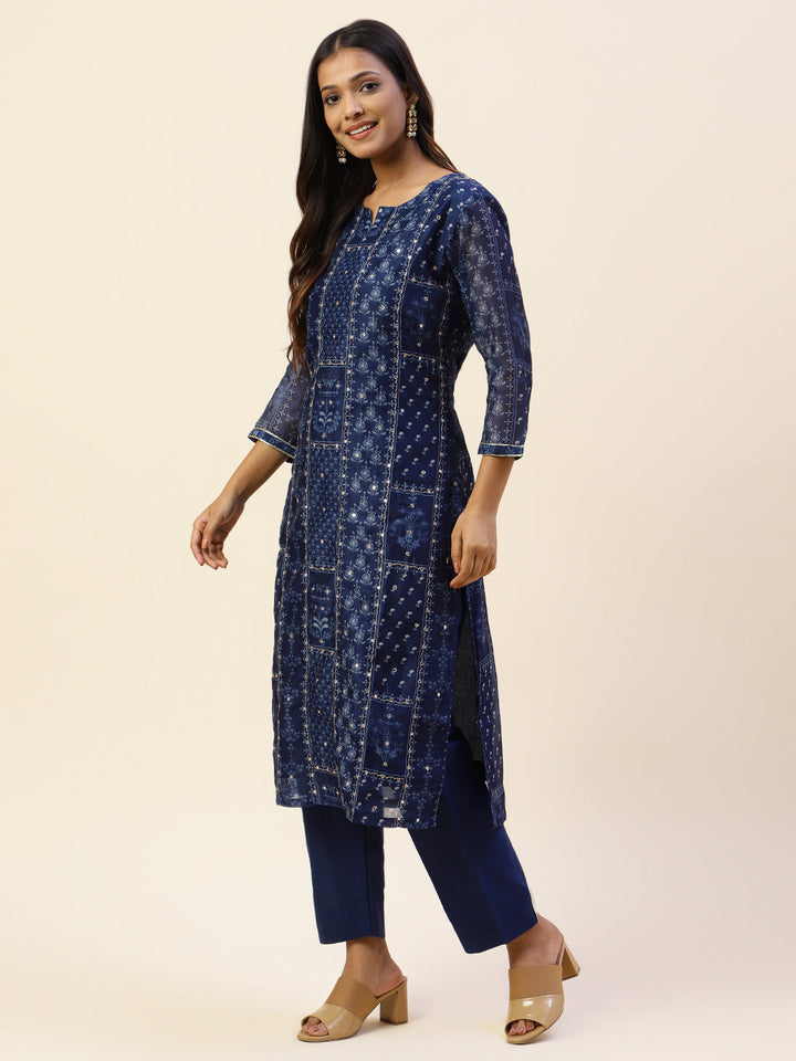 Printed Chanderi Kurta With Pants