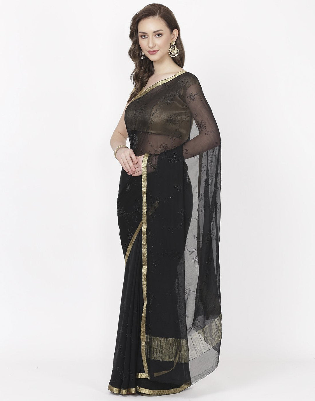 MBZ Meena Bazaar-Yellow Chiffon Saree