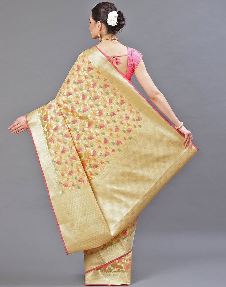 MBZ Meena Bazaar-Orange Cotton Woven Saree