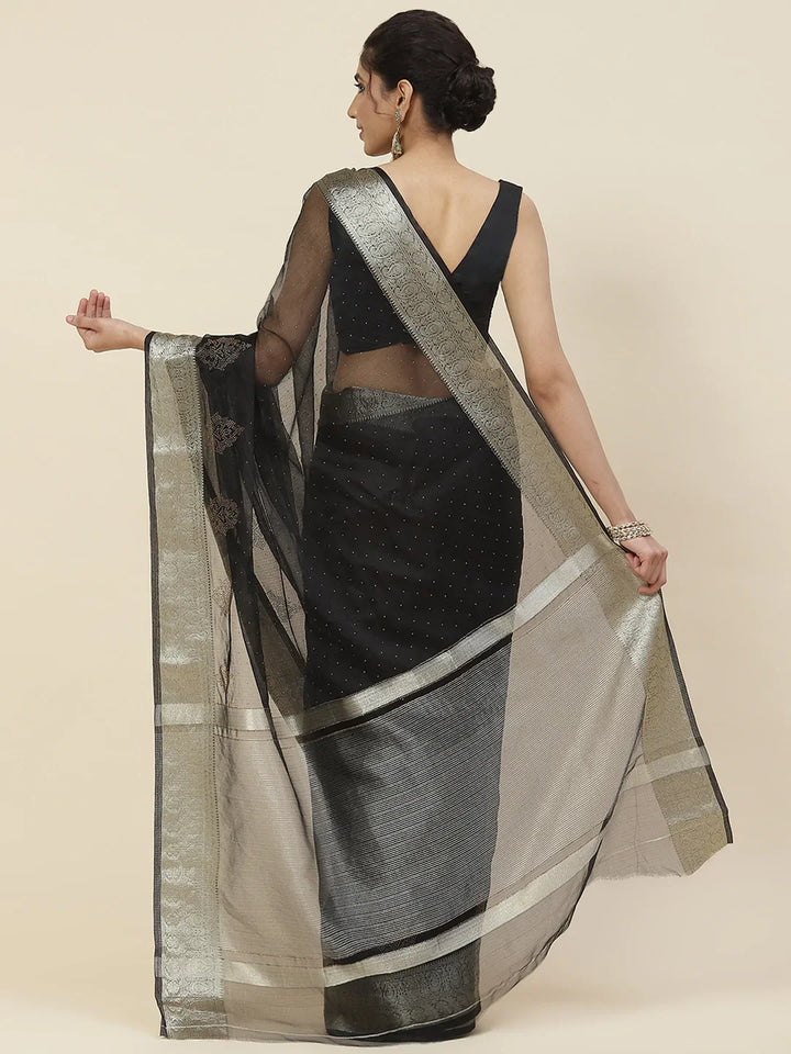 Stone Work Organza Plain Saree