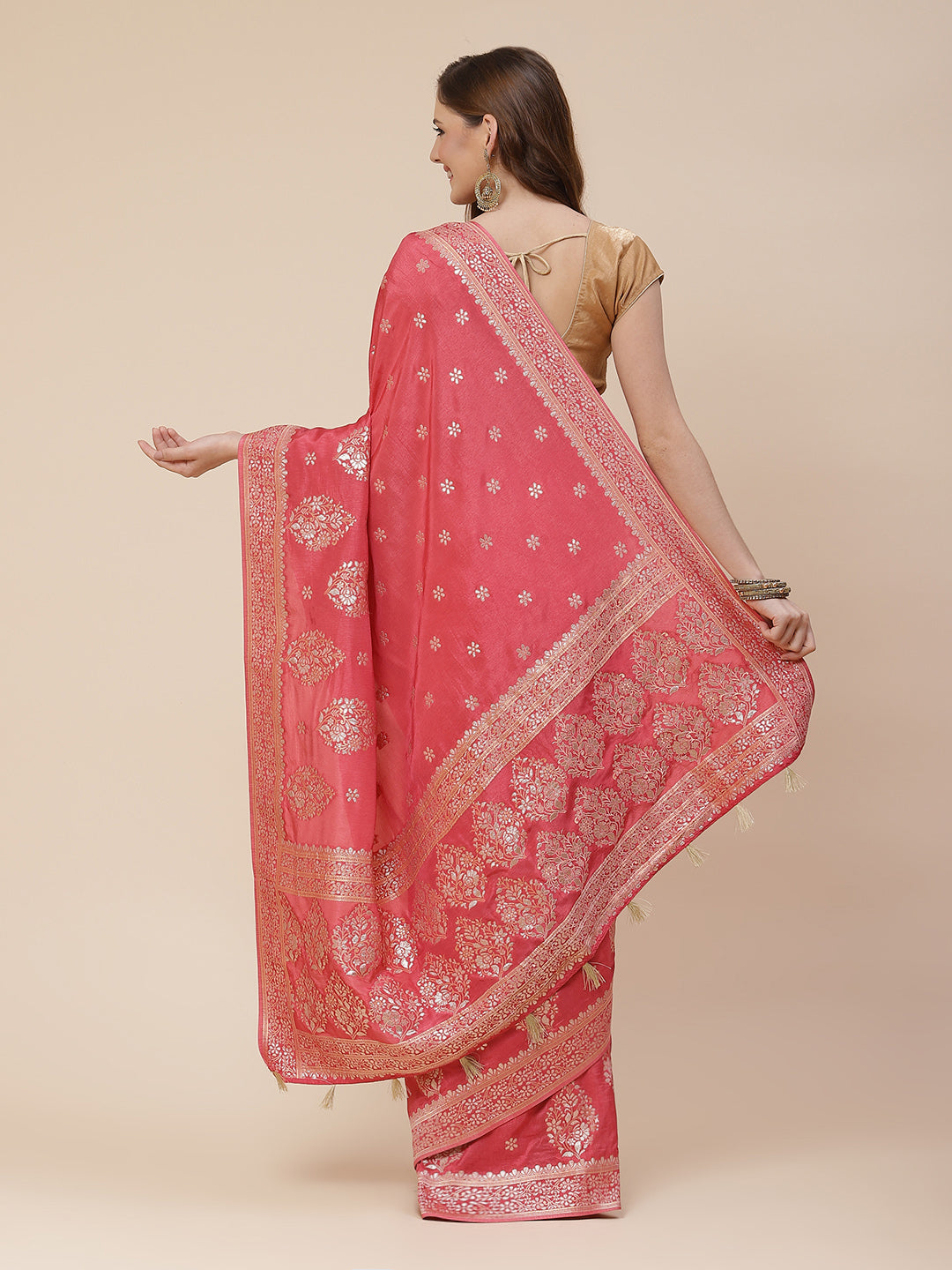 Zari Border Booti Banarasi Woven Saree