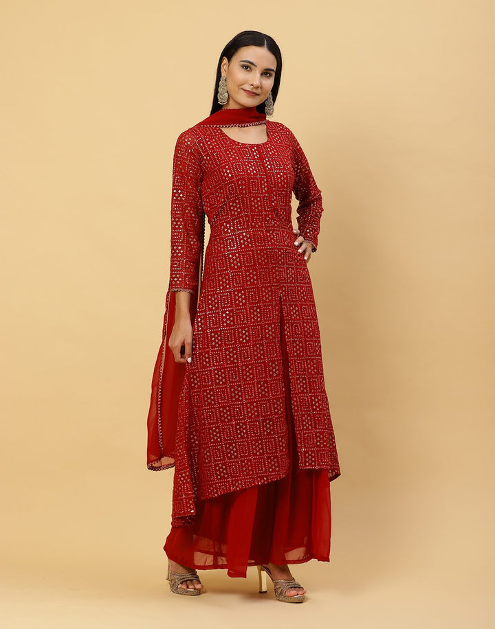 Sequence Embroidered Art Georgette Salwar Kameez Stitched Suit With Georgette Dupatta