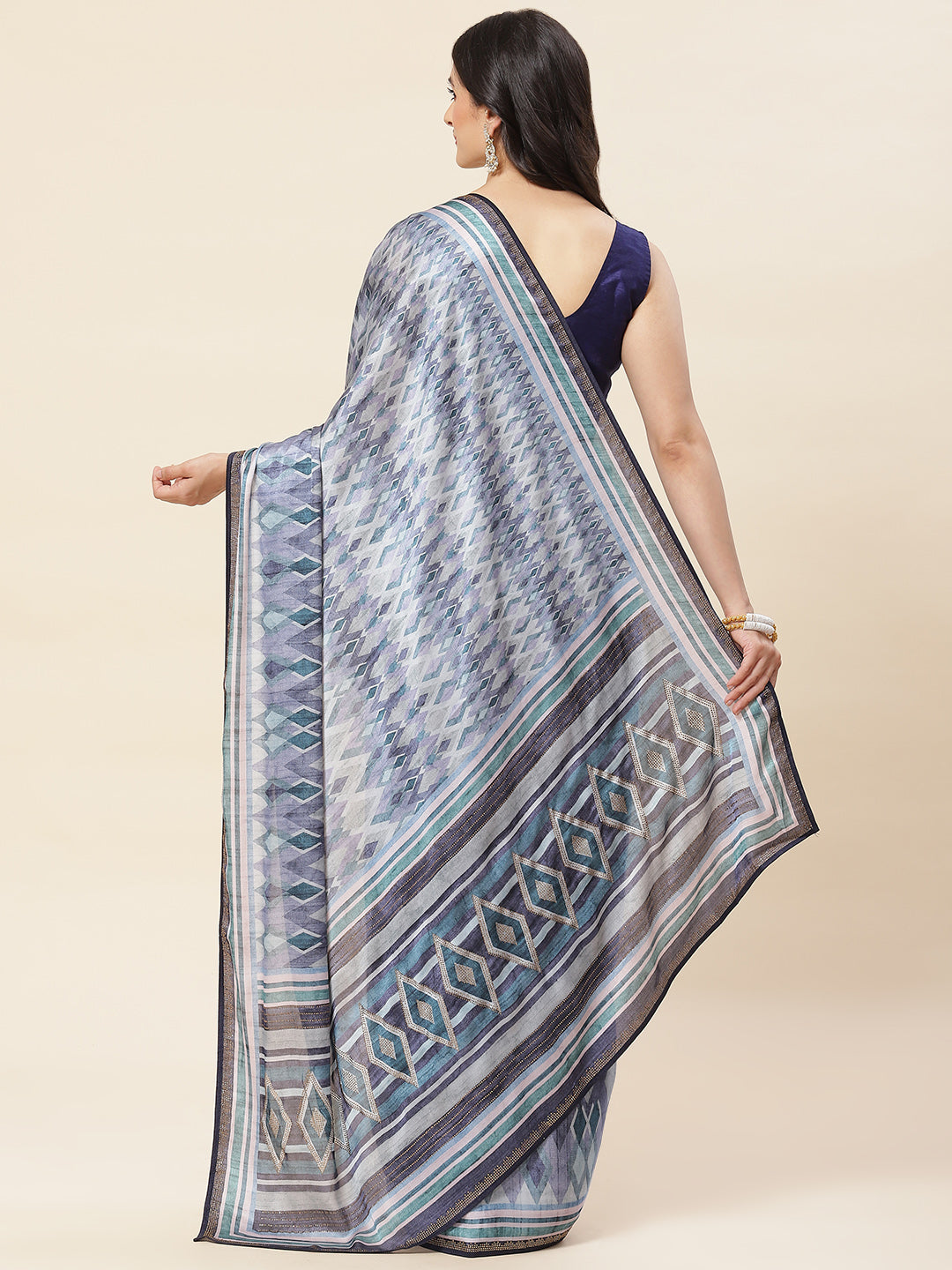 Abstract Digital Printed Satin Saree
