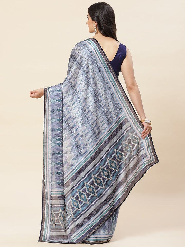 Abstract Digital Printed Satin Saree