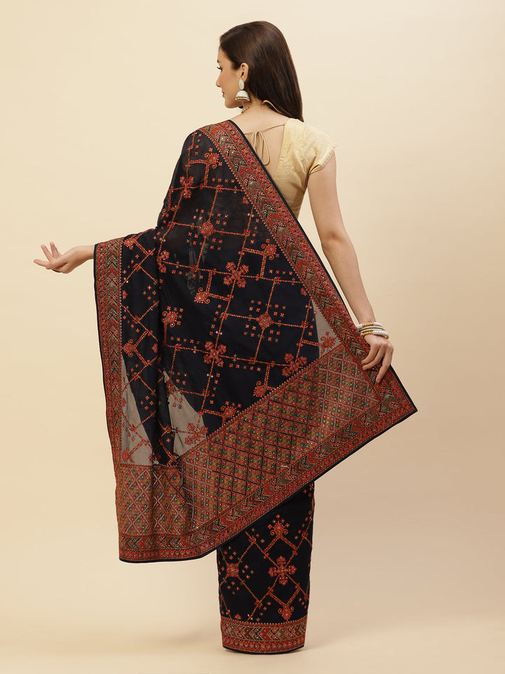 Resham Border Art Georgette Embroidered Saree